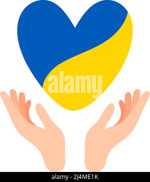 Pray for Ukraine. Hands holding heart of Ukraine. Stop war in Ukraine. Illustration of peace. Protection from Russian invaders. Stop war and military Stock Vector