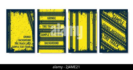 Grunge text tire tracks placard set Stock Vector