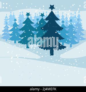 Winter Background , Falling Snow and christmas trees Stock Vector