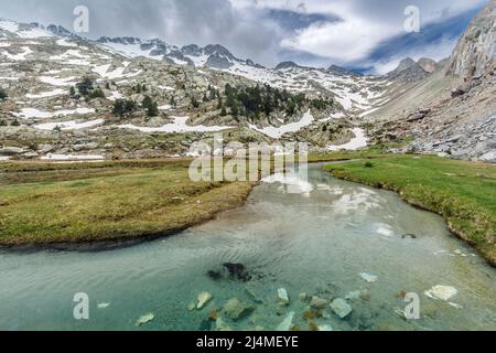 Alba stream, Posets Maladeta natural park, Pyrenees Stock Photo