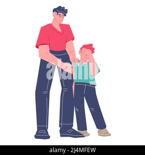 Father supporting and comforting teen child, flat vector illustration isolated. Stock Vector