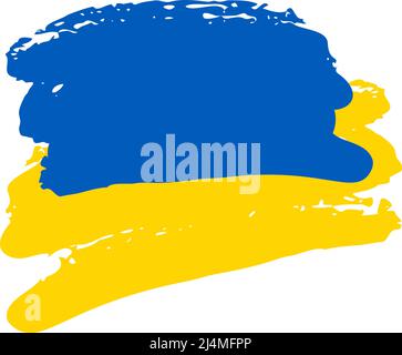 Ukraine flag abstract brush shape quote box. Support Ukraine sign. Sticker with colors of Ukrainian flag. War in Ukraine concept. Vector illustration Stock Vector
