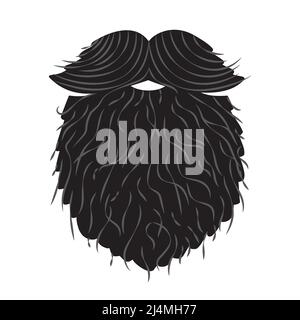 Vector black hipster beard with mustache, isolated on white background. Stock Vector