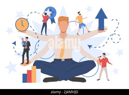 Businessman character showing different social roles. Work, family, leisure. Can be used for topics like activity,  lifestyle, multitasking Stock Vector