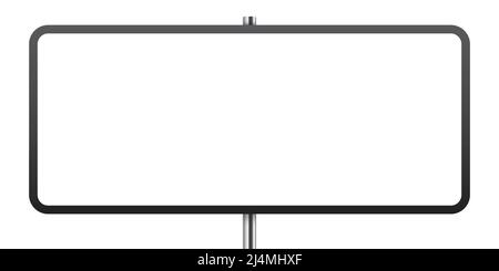 White blank road sign with black contour on a metallic pole isolated on background. Road banner template vector illustration. Stock Vector