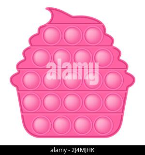 Pop it fuchsia pink cupcake for a Valentines day as a fashionable silicon fidget toy. Addictive anti-stress cute toy in pastel colors. Bubble popit fo Stock Vector