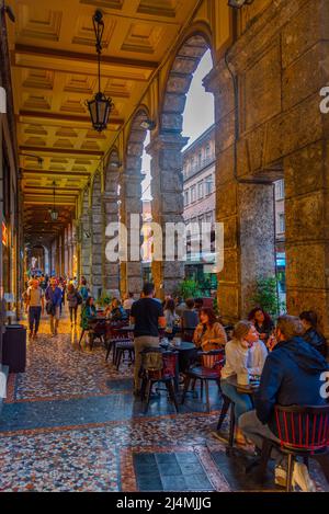Bologna, Italy, September 21, 2021: Arcade in the center of Italian town Bologna. Stock Photo
