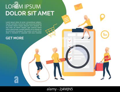 Different women searching in browser. Digital tablet, smartphone, mobile application. Online service concept. Vector illustration can be used for topi Stock Vector