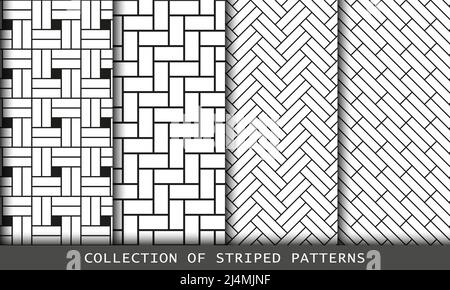 Vector set of tiled seamless patterns. Collection of Herringbone parquet laminate floor wall textures Stock Vector