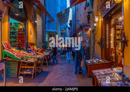Bologna, Italy, September 21, 2021: Nightlife in the old town of Bologna, Italy. Stock Photo