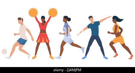 Set of active multiethnic people training in gym. Vector illustration of men  and women doing exercises. Can be used for health club, presentation, pro  Stock Vector Image & Art - Alamy