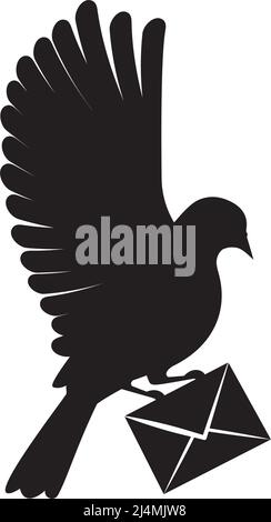 Dove peacemaker silhouette, vector. Dove illustration, symbol of peace. Flying dove holding branch isolated on white. Flying bird silhouette. Art Stock Vector