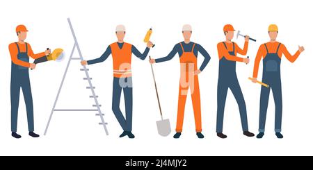 Builder man in uniform with work building tools Vector Image