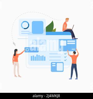 Marketing group working on business solution flat icon. Analyst, professional, developer. Teamwork concept. Can be used for topics like analysis, inte Stock Vector