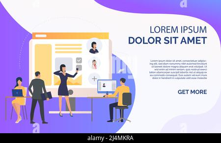 Hiring agency, applicants and job interview and sample text. Personnel, hr, employment concept, presentation slide template. Can be used for topics li Stock Vector