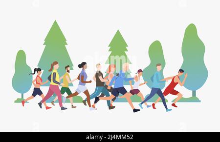 Running Contest Vector Slide page with people running marathon vector illustration ...