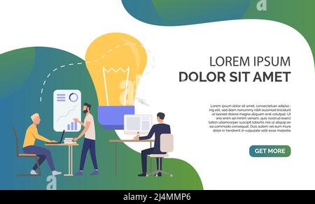 Light bulb and professional company staff and sample text. Idea, planning, analysis concept, presentation slide template. Can be used for topics like Stock Vector