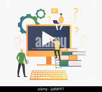 People working on video. Video production, producer, film. Business concept. Vector illustration for poster, presentation, new project Stock Vector