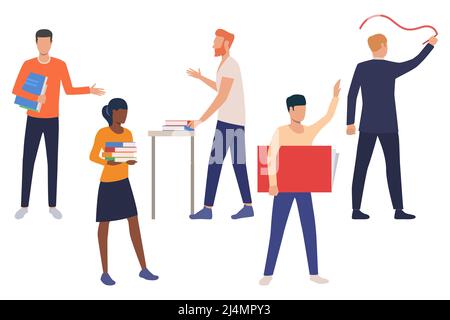 Set of male and female school teachers. Collection of university students in class. Vector is lustration can be used for advertisement, presentation, Stock Vector