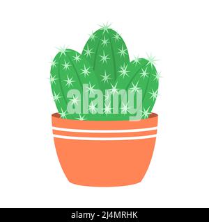 Cactus with thorns. Indoor green plant in a pot. Object and design element. Flat vector illustration isolated on white background Stock Vector