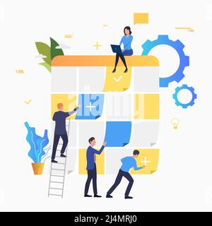 Business people scheduling work tasks. Staff, scheduling, teamwork concept. Vector illustration can be used for topics like business, management, plan Stock Vector