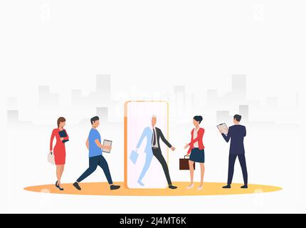 Business people searching for job applicants. HR, headhunting, hiring concept. Vector illustration can be used for topics like business, recruitment, Stock Vector