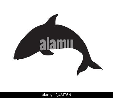 Vector black killer whale dolphin silhouette isolated on white background Stock Vector
