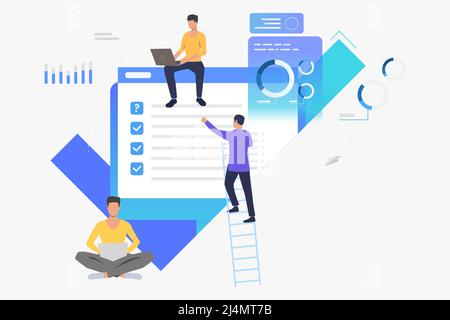 Business people working with data on computers. Chart, information, management concept. Vector illustration can be used for topics like business, tech Stock Vector