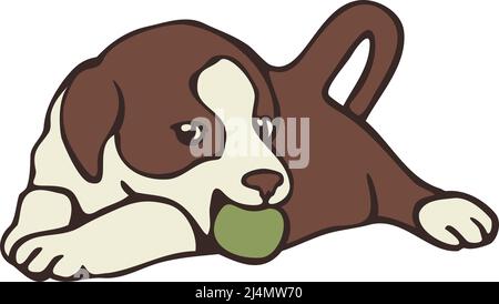 Vector illustration of puppy playing with ball. Cute puppy. Stock Vector