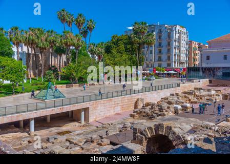 Malaga, Spain, May 24, 2021: Sunny day at calle alcazabilla in Malaga Stock Photo