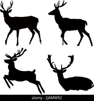 Black silhouettes of a deer on a white background. Vector image. Stock Vector