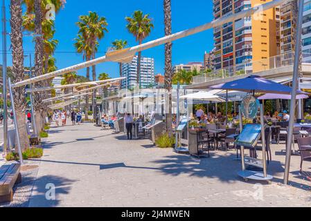 Malaga, Spain, May 24, 2021: Seaside restaurants at port of Malaga, Spain Stock Photo