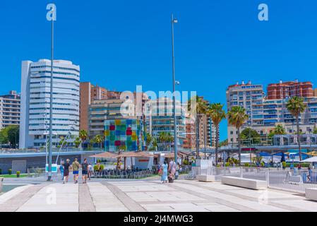 Malaga, Spain, May 24, 2021: Seaside restaurants at port of Malaga, Spain Stock Photo