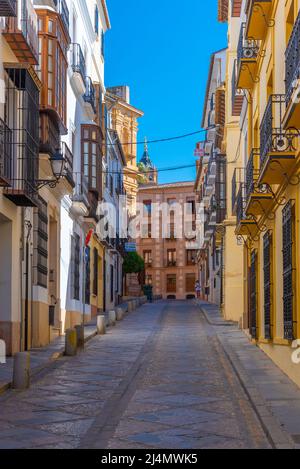 Antequera, Spain, May 24, 2021: Commercial street in Spanish town Antequera Stock Photo