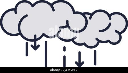 Cloud outline vector global warning line icon isolated on white background. Fallout, air pollution, acid rains Stock Vector