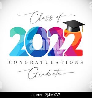 Class of 2022 graduating sign, Back To School greeting card idea. Stained multi colored numbers and handwriting style text. Isolated abstract graphic Stock Vector