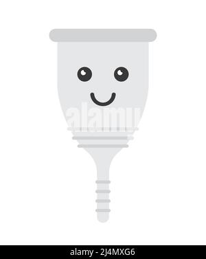 Vector flat cartoon menstrual cup with kawaii cute face isolated on white background Stock Vector