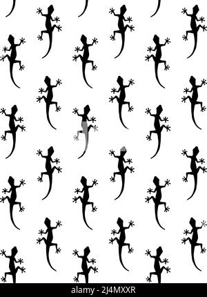 Vector seamless pattern of black gecko lizard silhouette isolated on white background Stock Vector
