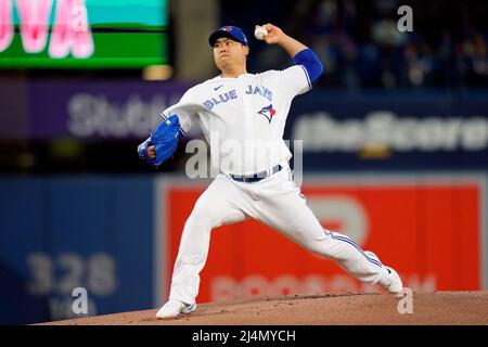 Toronto Blue Jays starting pitcher Hyun Jin Ryu (99) delivers a pitch in  the first inning during a baseball game against the Chicago Cubs Sunday,  Aug. 13, 2023, at the Rogers Center