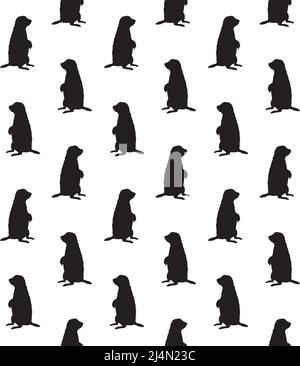 Vector seamless pattern of black groundhog marmot silhouette isolated on white background Stock Vector