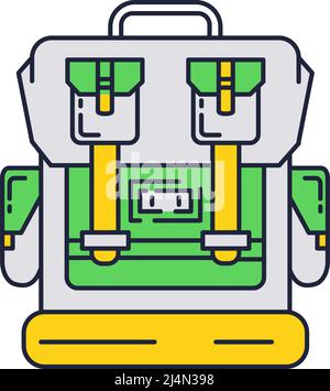 Backpack tourist bag vector. Travel rucksack icon. Student schoolbag or traveler knapsack isolated on white background. tourism, trekking, traveling a Stock Vector