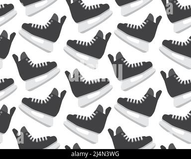 Vector seamless pattern of flat cartoon hockey ice skates isolated on white background Stock Vector