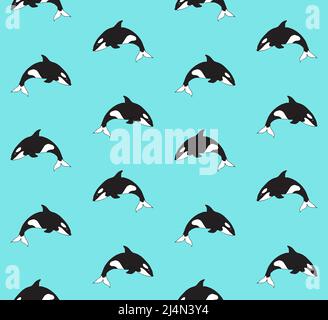 Vector seamless pattern of hand drawn doodle sketch killer whale isolated on mint background Stock Vector