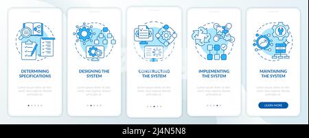 Info system development life cycle blue onboarding mobile app screen Stock Vector