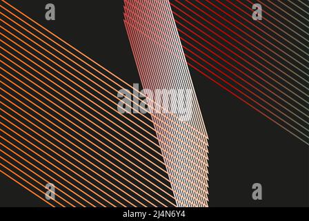 Line path on the black ground, orange to green color gradient, minimal abstract background, geometric line pattern backdrop Stock Vector
