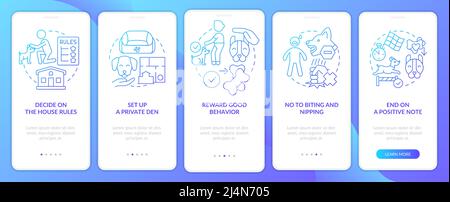 Dog training techniques blue gradient onboarding mobile app screen Stock Vector