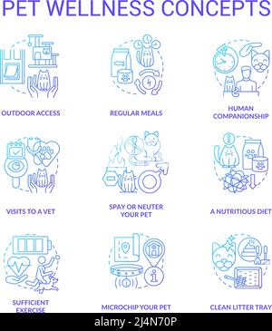 Pet wellness blue gradient concept icons set Stock Vector
