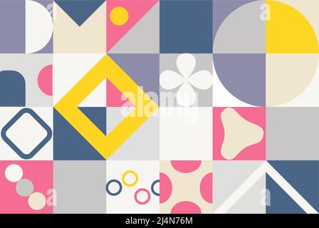 Colorful circles and shapes abstract background with pastel colors, geometrical circle background, yellow white pink blue colored geometric pattern Stock Vector