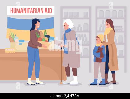 Humanitarian hub visit flat color vector illustration Stock Vector
