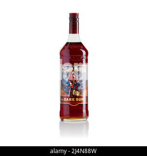 Tallinn, Estonia - March 2022. Captain Morgan Rum dark rum isolated on white Stock Photo